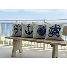 Capa Almofada Decorativa Off White Suede Exclusiva Fundo do Mar Modern Print Sala ou Quarto Estampa HD 45x45