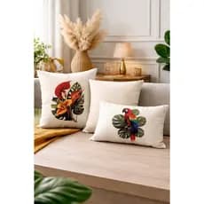 Kit 3 Capas Almofada Suede Off White Exclusiva Tropical Modern Print Sala ou Quarto Estampa HD 45x45 e 50x30