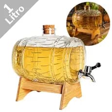 Barril De Vidro 1L Com Suporte De Madeira Para Servir Cachaça Artesanal