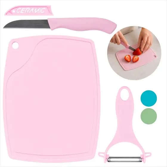 Kit Cozinha Completo Tábua de Corte Faca Cerâmica e Descascador para Frutas e Legumes