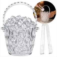 Balde Para Gelo Decorativo Em Acrílico Transparente Com Pegador Ideal Para Whisky e Bebidas