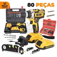 Kit Furadeira Parafusadeira 48V Sem Fio + 2 Baterias + Maleta 80 Peças Completo com Brocas, Soquetes e Nível a Laser