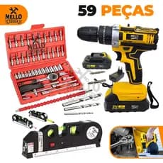 Kit Parafusadeira Furadeira Sem Fio 48V + Kit Jogo Soquete + Nivel a Laser + Trena, Kit Ferramentas Completo Bivolt