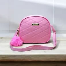 Bolsa Feminina Pequena Oval Transversal de Ombro Com POMPOM