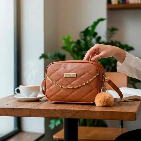 Bolsa Feminina Moda Com Corrente Alça Transversal  Com POMPOM