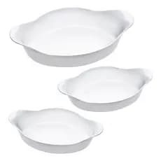 Kit 3 Assadeiras de vidro Marinex Oval Opaline Forno Travessa Branca Airfray Micro-ondas