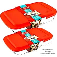 Kit 2 Assadeira Lasanheira de Vidro com Tampa Marinex Travessa Forno 5 litros e 3.7 litros