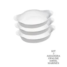 Kit 3 Assadeira Travessa de vidro Marinex Opaline Branca 600ML