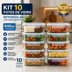 Kit 10 Potes Marmita Fit de Vidro Tampa Hermética 4 Travas Premium 640ml Forno Micro-ondas Airfray
