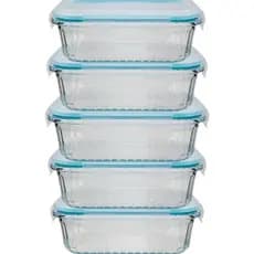 Kit 5 potes Marmita de vidro Hermético Refratário 4 travas Canelado 1040ML