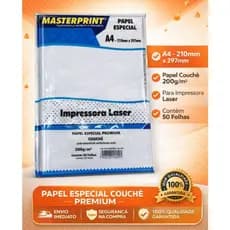 PAPEL BRANCO COUCHE 200G P/ IMPRESSORA LASER A4 - 50FOLHAS