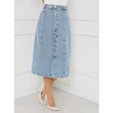 WL Moda Saia Midi Jeans Botão Bolso Cruzado Zíper Dividido Simples Saia Jeans