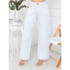 WL Moda Calça Cargo Wide Leg Pantalona cintura alta  Branco