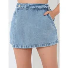 WL Moda Shorts Saia Denim Simples Casual Feminina com Botão Lateral e Ajuste Slim para Verão