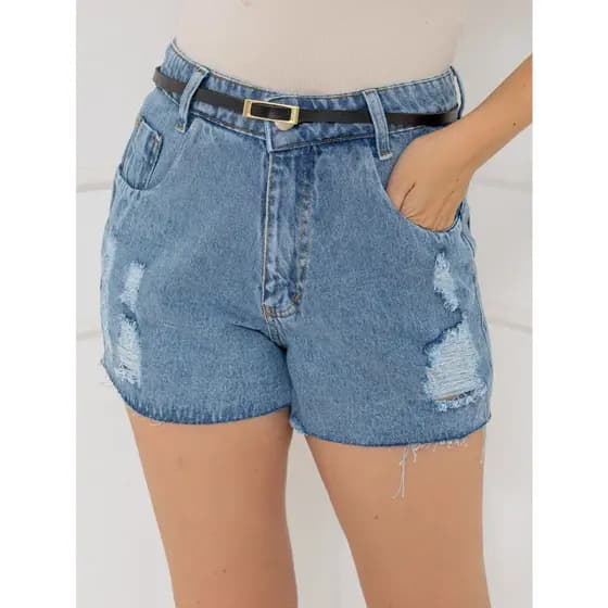 WL Moda Short jeans com cinto feminino com bolso short jeans juvenil natural shorts Feminino com bolsas com rascada