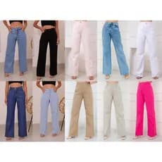 WL Moda calca wide leg lisa jeans feminina
