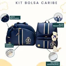 Kit Maternidade 2 Peças Bolsa e Mochila Personalizado Térmica Impermeável, Coleção Caribe