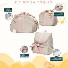 Kit Maternidade 3 Peças Duas Bolsas e Mochila Personalizado Térmica Impermeável, Coleção Tóquio