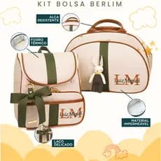 Kit Maternidade 2 Peças Bolsa e Mochila Personalizado Térmica Impermeável, Coleção Berlim