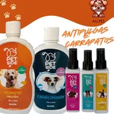 Kit Shampoo Neutro Antipulgas e Carrapatos 500ml , Creme Condicionador 500ml e Perfume para Cachorro e Gato - Pet side