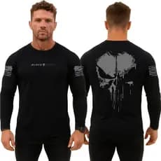 Camiseta Justiceiro Masculina Manga Longa Caveira Justiceiro das Sombras Black Army
