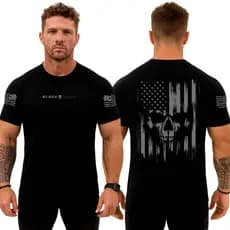 Camiseta Dry Fit Original Masculina Caveira Skull Bandeira USA Black Army