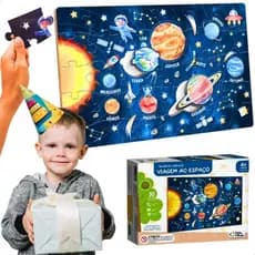 Quebra Cabeça MDF Infantil Planetas Espaço Astronauta 4 Anos Presente Educativo Natal Menino Menina