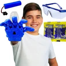 Kit brinquedo lançador de dardos e gel automática elétrico luva homem cosplay ferro + refil bolinhas