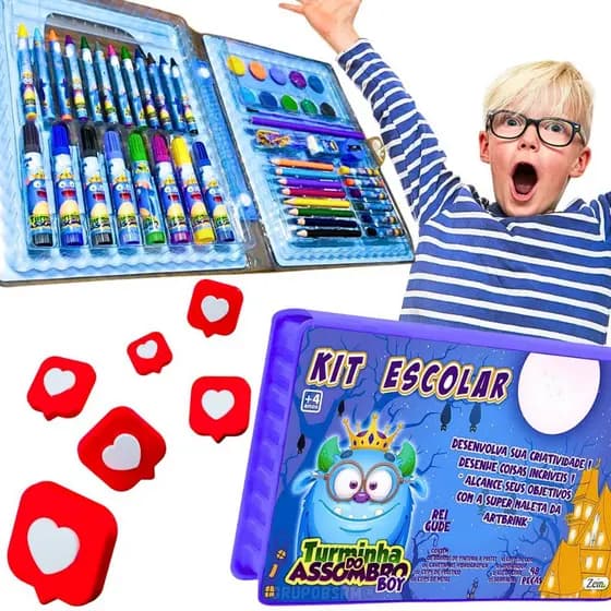Kit material escolar menina infantil papelaria feminino maleta de pintura fofa peças estojo rosa lapis canetinhas regua