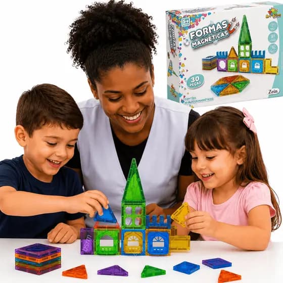 Kit Formas Magnéticas Infantil Bloco De Construção Educativo desenvolve coordenação motora atividade