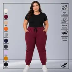 Calça Feminina Plus Size Moletom Grosso Flanelado Inverno Top