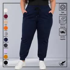Calça de Moletom Feminina pluz size g1 g2 g3 com punho e bolso inverno premium