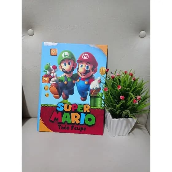 Caderno Brochura Grande Personalizado 96 folhas Menino Super Mario - Caderno Brochura 96 folhas Personalizado Menino