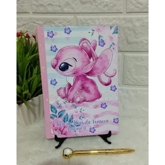 Cadernos Brochurinhas Pequeno Personalizado Menina Stich e Angel