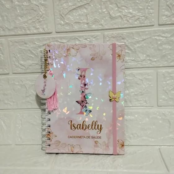 Caderneta de Vacinação Personalizada Menina Borboletas Com Nome Capa Dura Presente Maternidade