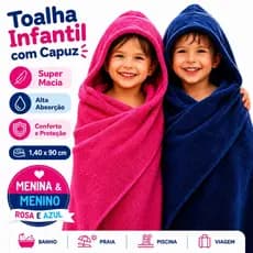 Toalha Infantil Com Capuz Grande 1,40x90 Alta Absorção Rosa Azul e Personagens Menino Menina