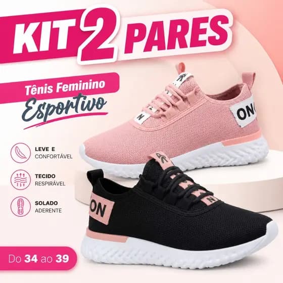 Combo 2 Tênis Feminino Esportivo Casual Knit Leve Confortável Para Todos os Looks Promoção 34 ao 39