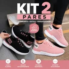 Kit Tênis Feminino 2 Pares Esportivo Moderno Confortável Academia Caminhada 34 ao 39