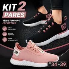 Kit 2 Tênis Feminino Casual Esportivo Respirável Confortável Leve Academia Dia a Dia 34-39 Promoção