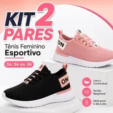 Kit 2 Tênis Feminino Preto Rosa Esportivo Casual Confortável Solado Macio Academia