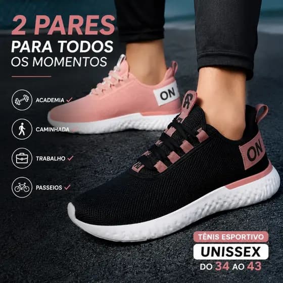 Kit 2 Tênis Feminino Academia Caminhada Corrida Casual Respirável Moda Feminina Promoção