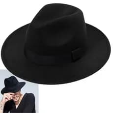 Chapéu Fedora Masculino Feminino Feltro Aba Média Regulável Chapeu Preto Retrô