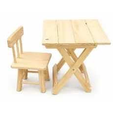 Mesa Retrátil Infantil 40x40 com Banco de Madeira Pinus e Encosto Mesa Dobrável Infantil