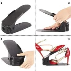 Kit 5 Suporte Organizador Para Sapatos Tênis Unidade Saltos Preto Com Regulagem Altura