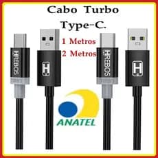 Cabo Type-C Turbo 3.1A Carregamento Rápido  Preto – 1 e 2 metros HRebos original  HS-26 HS-100 026c