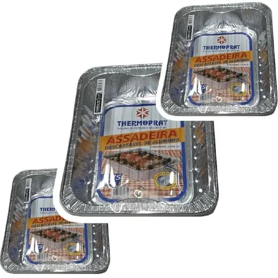 Kit 3un Assadeira Descartável Aluminio 3,75L C/ Tampa Pet Thermoprat