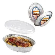 6x Assadeira Forma Alumínio Thermoprat Oval 4lt C/tampa Pet