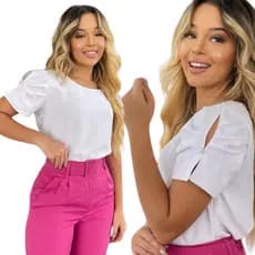 Blusa Manga princesa feminina botão blusinha tendência plus size barata tecido dunas moda social.