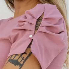 blusa elegante moda casual tecido manga curta com botão manga bufante princesa moda maior Plus size