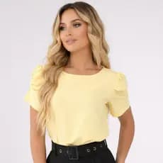 Blusa Manga Princesa Curta Tecido Dunas Moda Social Tendência